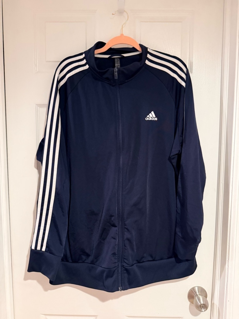 adidas Navy Blue Full-Zip Three-Stripe Performance Jacket